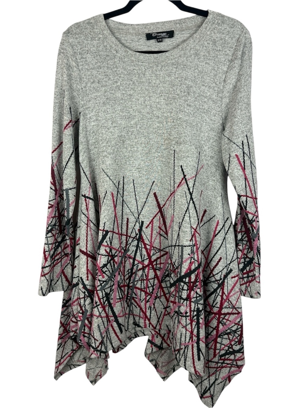 Orange Fashion Village Abstract Asymmetrical Lagenlook Tunic Top S/M